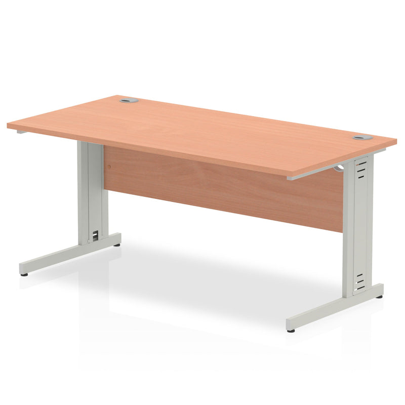 Impulse 1600 x 800mm Straight Desk Beech Top Silver Cable Managed Leg I000461 - ONE CLICK SUPPLIES