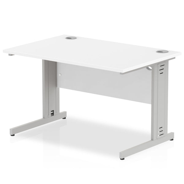 Impulse 1200 x 800mm Straight Desk White Top Silver Cable Managed Leg I000478 - ONE CLICK SUPPLIES