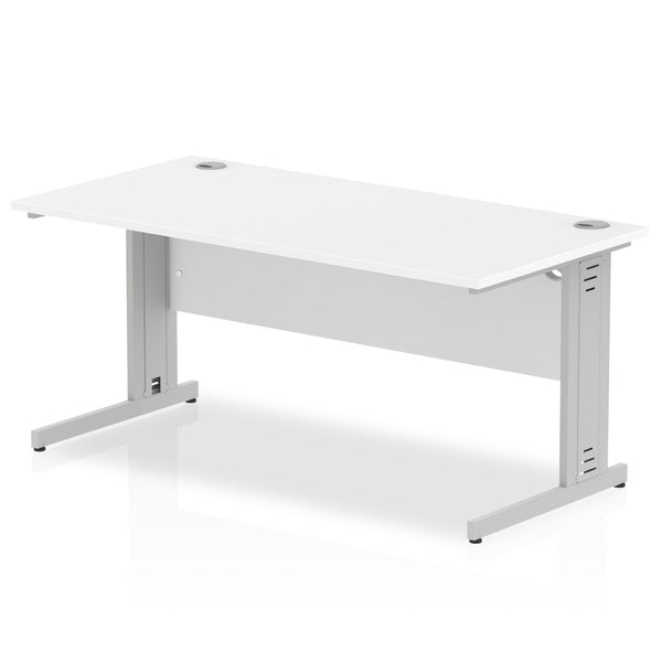 Impulse 1600 x 800mm Straight Desk White Top Silver Cable Managed Leg I000480 - ONE CLICK SUPPLIES