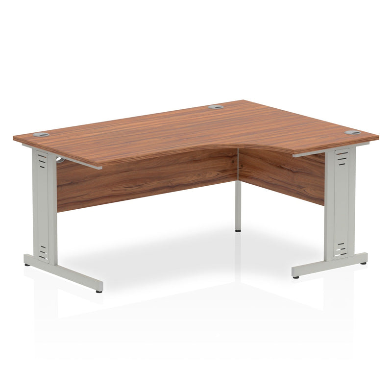 Dynamic Impulse 1600mm Right Crescent Desk Walnut Top Silver Cable Managed Leg I000511 - ONE CLICK SUPPLIES