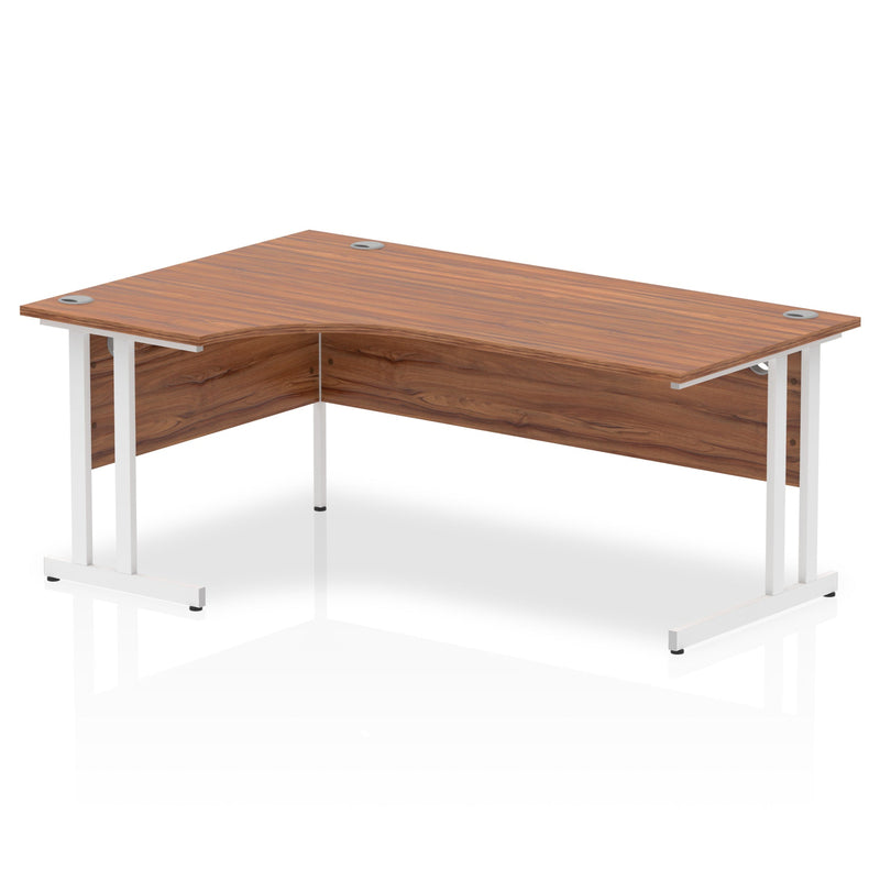 Impulse Contract Left Hand Crescent Cantilever Desk W1800 x D1200 x H730mm Walnut Finish/White Frame - I002136 - ONE CLICK SUPPLIES