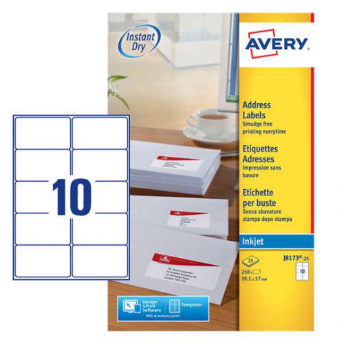 Avery J8173-25 Inkjet Addressing Labels (99.1 x 57mm) White (Pack of 250 Labels) - ONE CLICK SUPPLIES