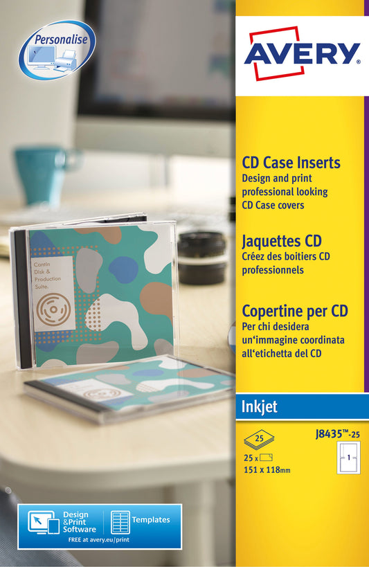 Avery Inkjet CD Case Insert (Pack 25 Inserts) J8435-25 - ONE CLICK SUPPLIES