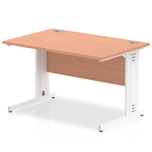 Impulse 1200 x 800mm Straight Desk Beech Top White Cable Managed Leg MI001754 - ONE CLICK SUPPLIES