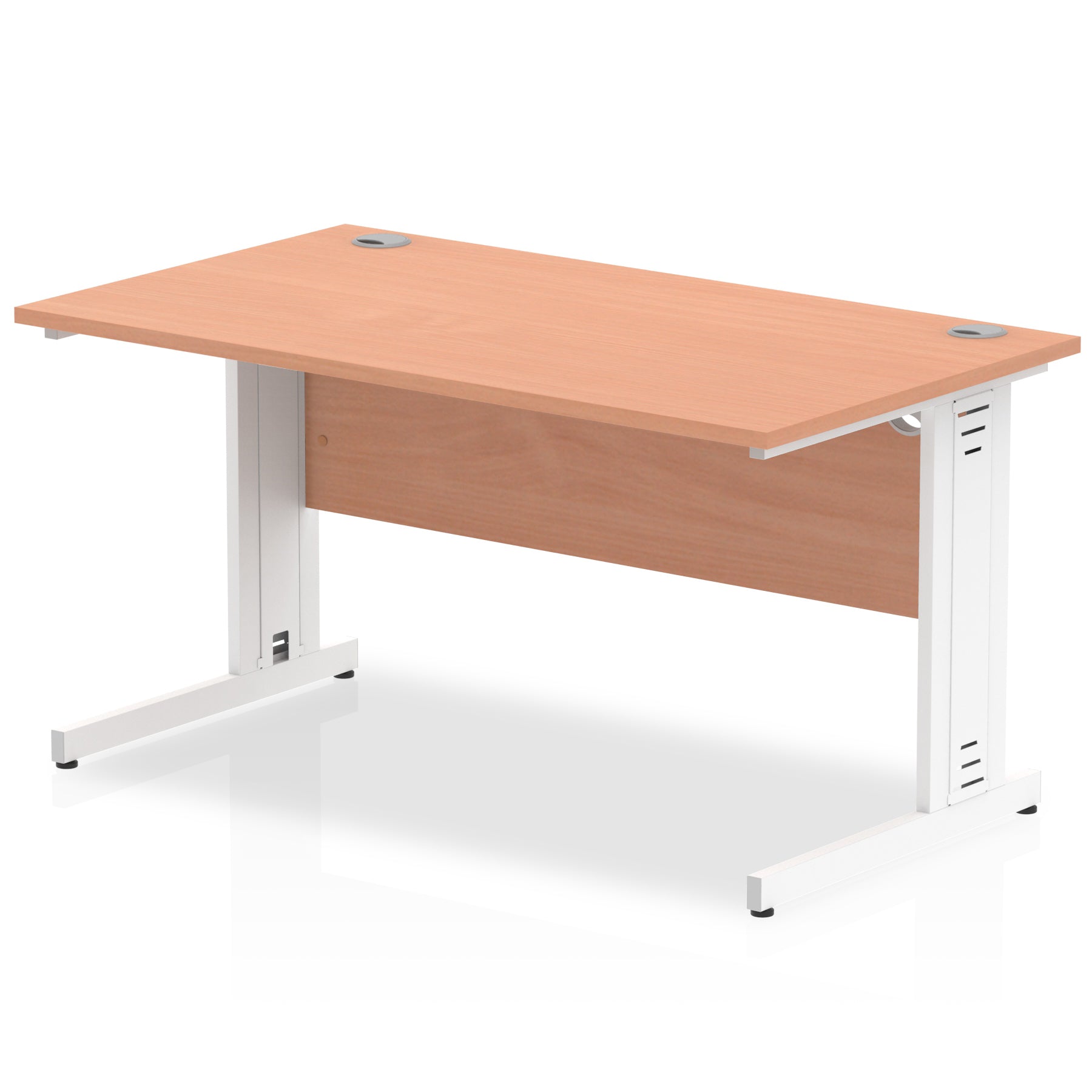 Impulse 1400 x 800mm Straight Desk Beech Top White Cable Managed Leg MI001755 - ONE CLICK SUPPLIES