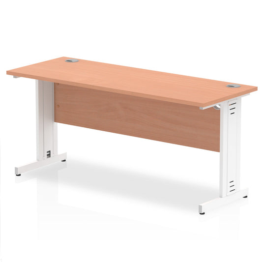 Impulse 1600 x 600mm Straight Desk Beech Top White Cable Managed Leg MI001766 - ONE CLICK SUPPLIES