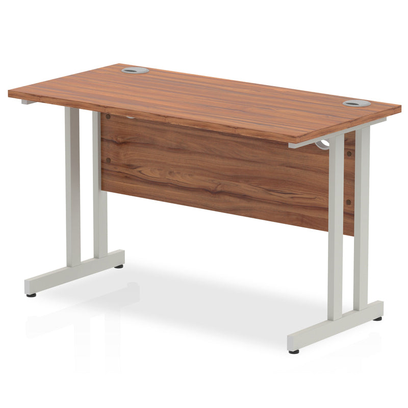 Impulse 1200 x 600mm Straight Desk Walnut Top Silver Cantilever Leg MI001910 - ONE CLICK SUPPLIES