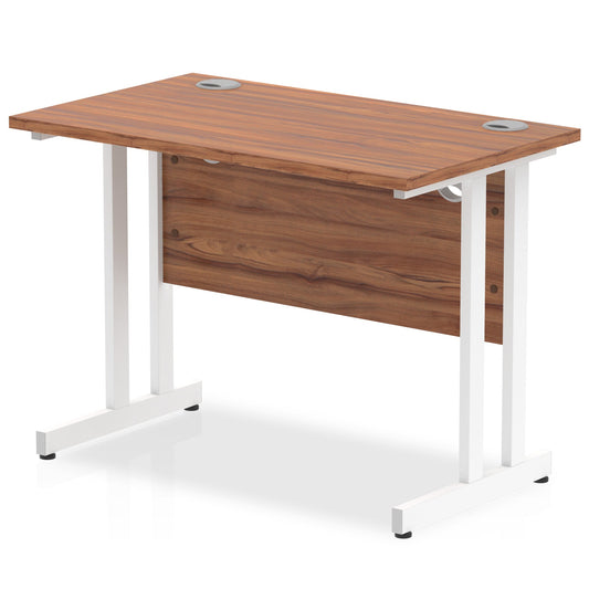 Impulse 1000 x 600mm Straight Desk Walnut Top White Cantilever Leg MI001914 - ONE CLICK SUPPLIES