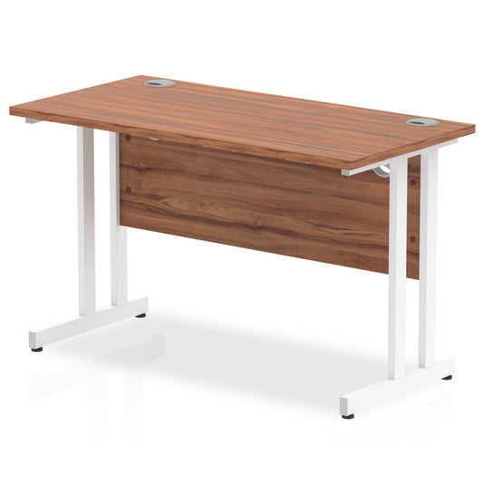 Impulse 1200 x 600mm Straight Desk Walnut Top White Cantilever Leg MI001915 - ONE CLICK SUPPLIES