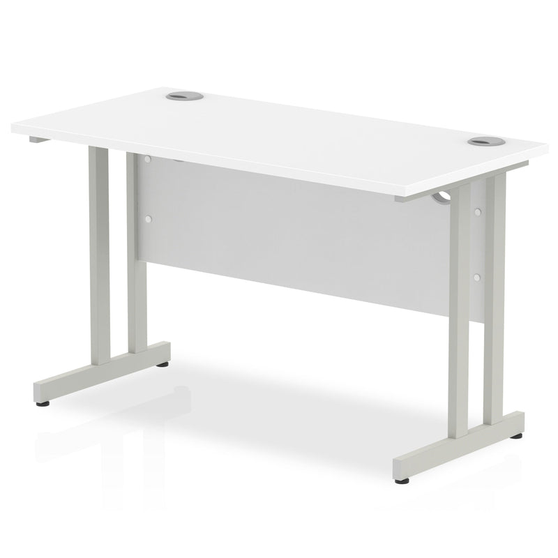 Impulse 1200 x 600mm Straight Desk White Top Silver Cantilever Leg MI002196 - ONE CLICK SUPPLIES