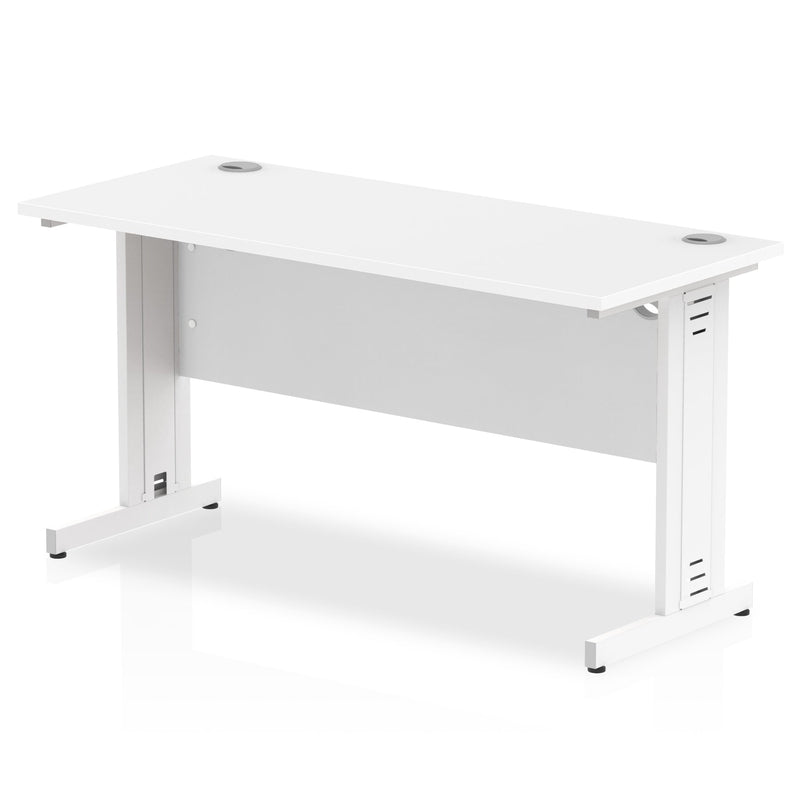 Impulse 1400 x 600mm Straight Desk White Top White Cable Managed Leg MI002282 - ONE CLICK SUPPLIES