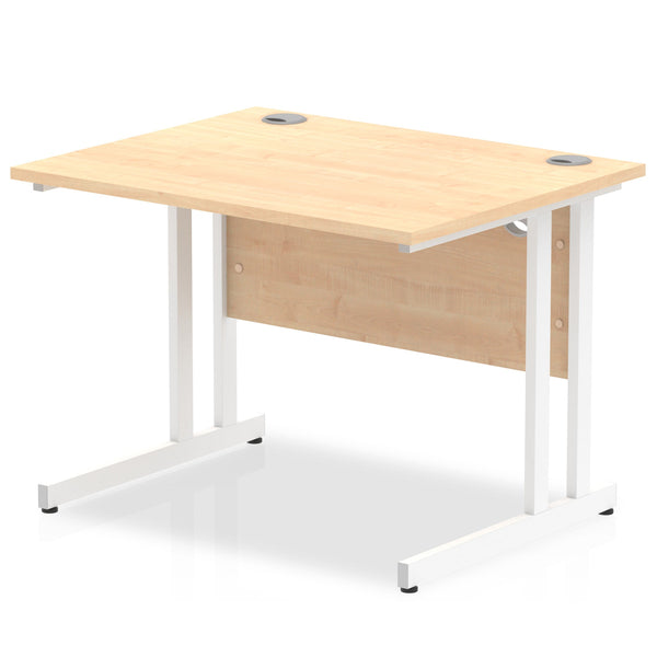 Impulse 1000 x 800mm Straight Desk Maple Top White Cantilever Leg MI002416 - ONE CLICK SUPPLIES