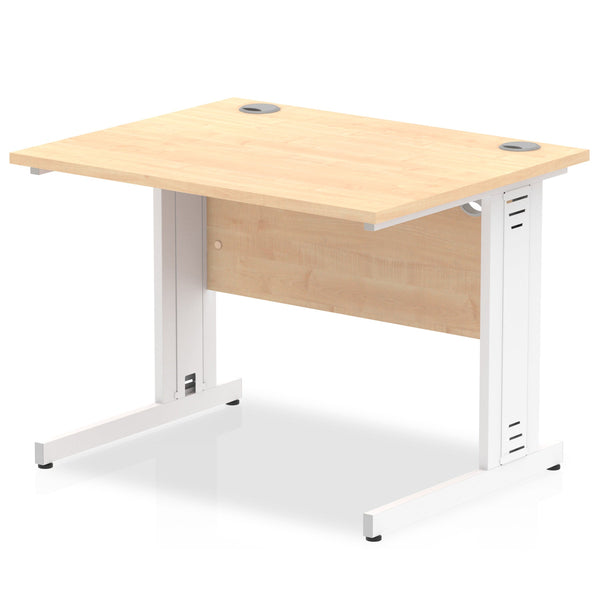 Impulse 1000 x 800mm Straight Desk Maple Top White Cable Managed Leg MI002496 - ONE CLICK SUPPLIES