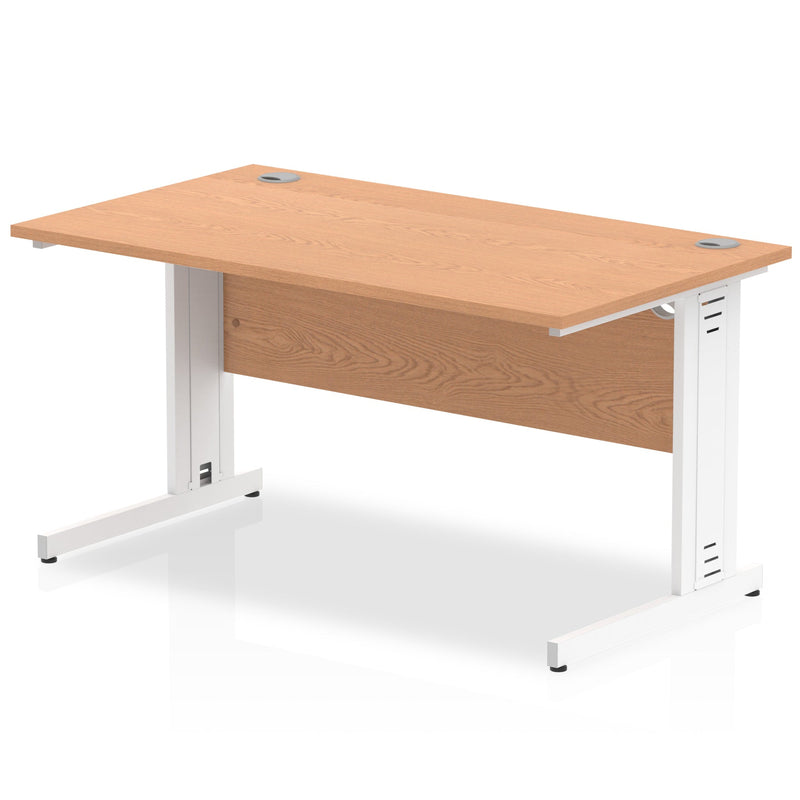 Impulse 1400 x 800mm Straight Desk Oak Top White Cable Managed Leg MI002724 - ONE CLICK SUPPLIES