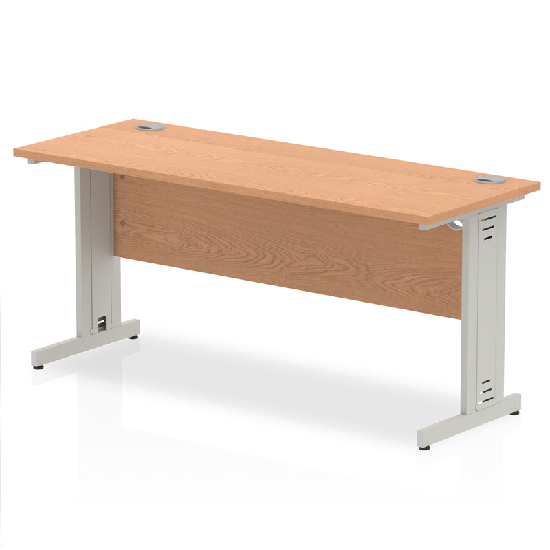 Impulse 1600 x 600mm Straight Desk Oak Top Silver Cable Managed Leg MI002730 - ONE CLICK SUPPLIES