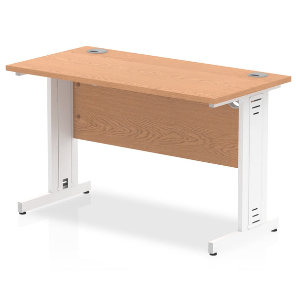 Impulse 1200 x 600mm Straight Desk Oak Top White Cable Managed Leg MI002733 - ONE CLICK SUPPLIES