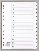 Exacompta Index 1-12 A4 160gsm Card White with White Mylar Tabs - MWD1-12Z - ONE CLICK SUPPLIES