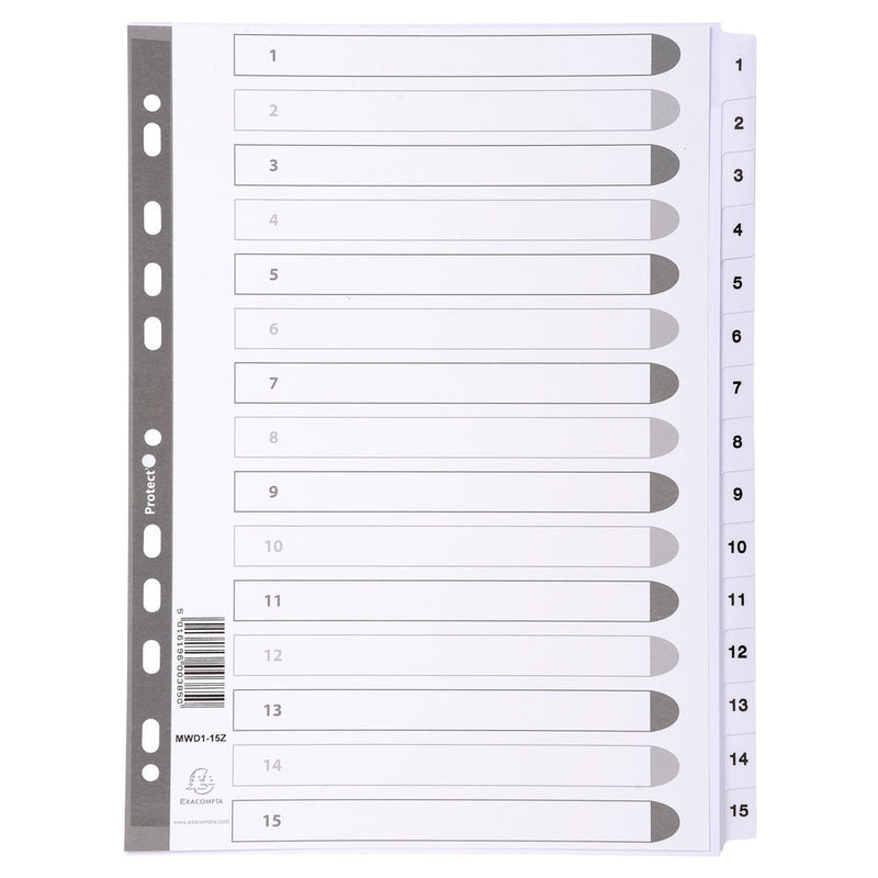 Exacompta Index 1-15 A4 160gsm Card White with White Mylar Tabs - MWD1-15Z - ONE CLICK SUPPLIES