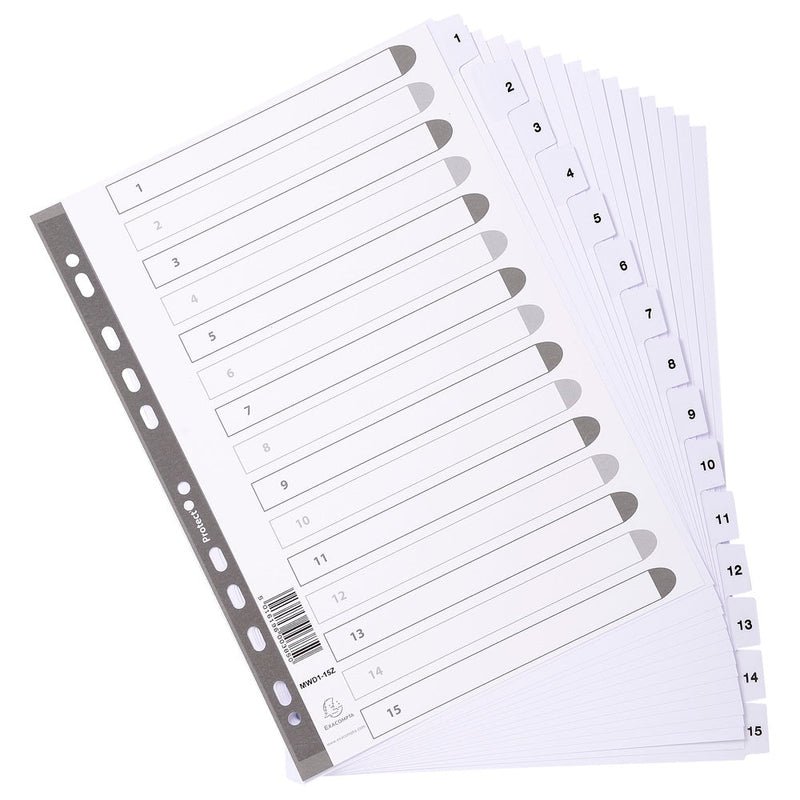 Exacompta Index 1-15 A4 160gsm Card White with White Mylar Tabs - MWD1-15Z - ONE CLICK SUPPLIES