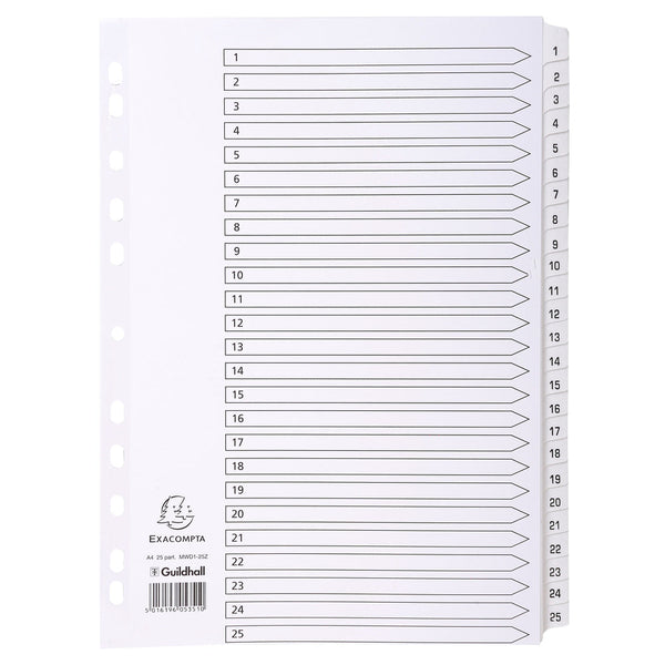 Exacompta Index 1-25 A4 160gsm Card White with White Mylar Tabs - MWD1-25Z - ONE CLICK SUPPLIES