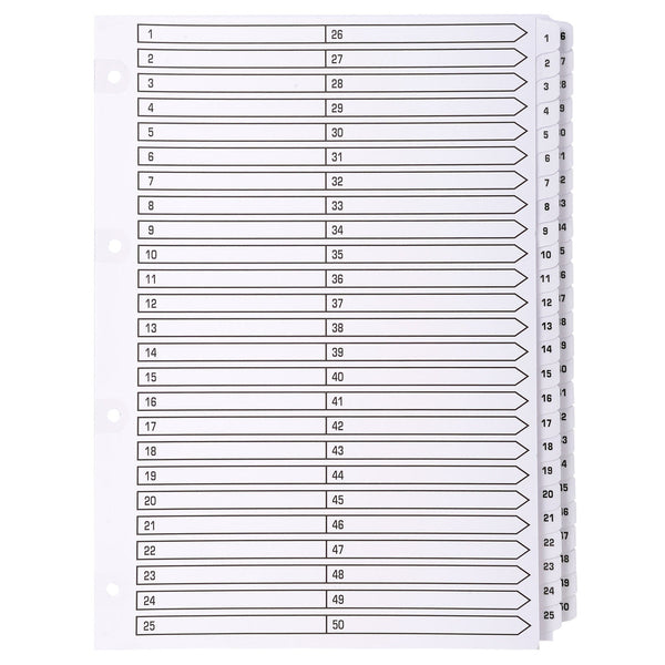 Exacompta Index 1-50 A4 160gsm Card White with White Mylar Tabs - MWD1-50Z - ONE CLICK SUPPLIES