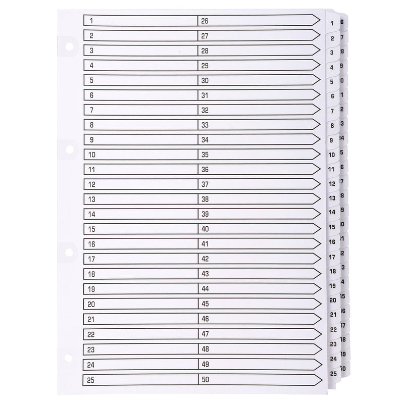 Exacompta Index 1-50 A4 160gsm Card White with White Mylar Tabs - MWD1-50Z - ONE CLICK SUPPLIES