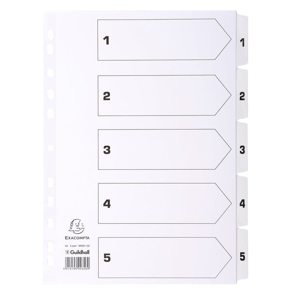 Exacompta Index 1-5 A4 160gsm Card White with White Mylar Tabs - MWD1-5Z - ONE CLICK SUPPLIES