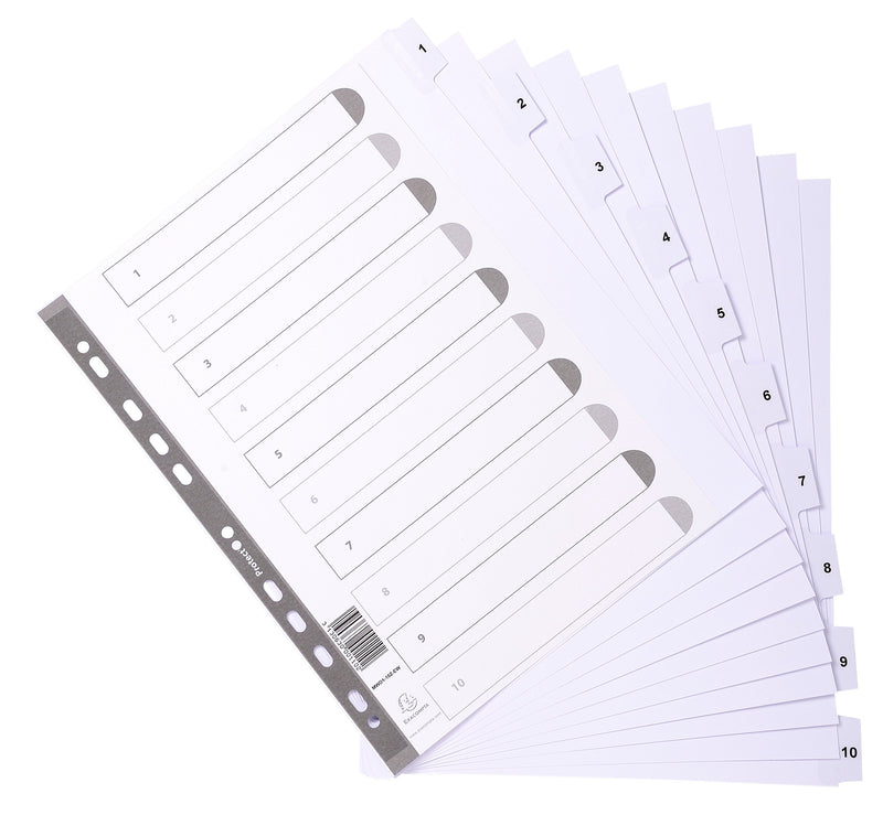 Exacompta Index 1-10 A4 Extra Wide 160gsm Card White with White Mylar Tabs - MWD1-10Z-EW - ONE CLICK SUPPLIES