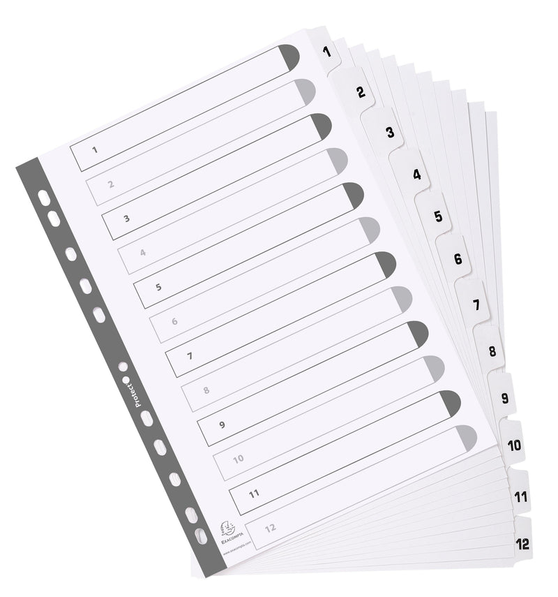 Exacompta Index 1-12 A4 160gsm Card White with White Mylar Tabs - MWD1-12Z - ONE CLICK SUPPLIES