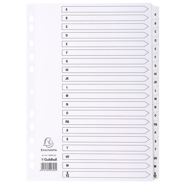 Exacompta Index A-Z A4 160gsm Card White with White Mylar Tabs - MWDA-ZZ - ONE CLICK SUPPLIES