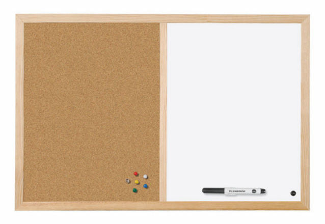 Bi-Office Combination Board Cork/Non Magnetic Whiteboard Pine Frame 600x400mm - MX03001010 - ONE CLICK SUPPLIES