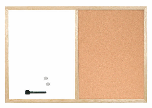 Bi-Office Combination Board Cork/Non Magnetic Whiteboard Pine Frame 900x600mm - MX07001010 - ONE CLICK SUPPLIES