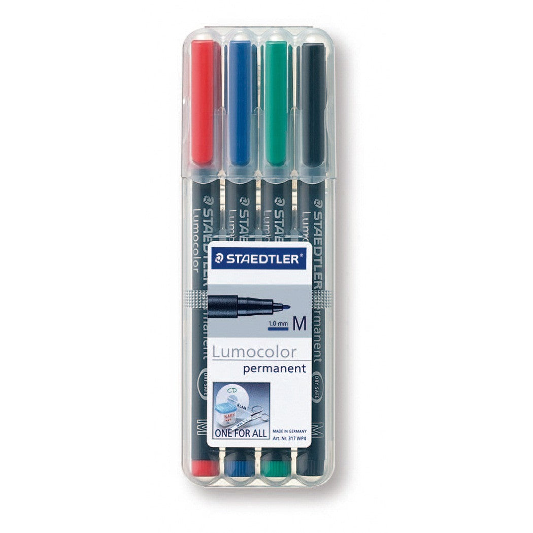 Staedtler 317 Lumocolor Pen (1mm) Permanent Medium Assorted (Wallet of 4) - ONE CLICK SUPPLIES