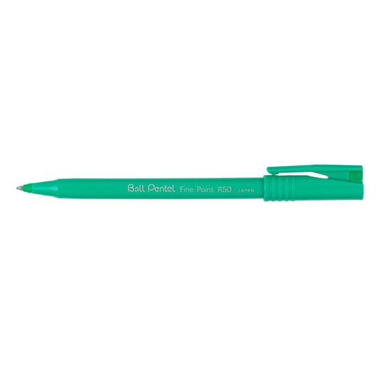 Pentel R50 Rollerball Pen 0.8mm Tip 0.4mm Line Green (Pack 12) - R50-D - ONE CLICK SUPPLIES