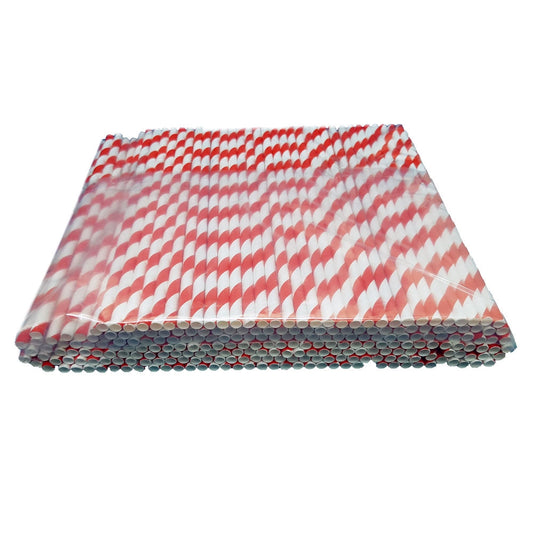 Belgravia Biodegradable Red & White Paper Stripey Straws Pack 500's - ONE CLICK SUPPLIES