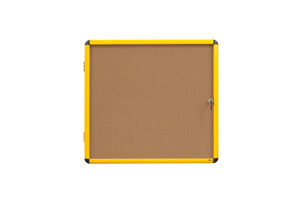 Bi-Office Ultrabrite Cork Noticeboard Display Case Lockable Yellow Aluminium Frame 9 x A4 - VT6301611511 - ONE CLICK SUPPLIES